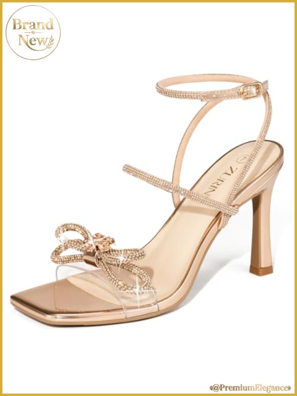 ZURIN Women's Rhinestone Bow Heels Stiletto Sandals Prom Crystal Shoes